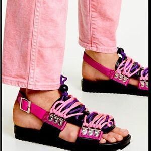 Grenson Womens Willa 211161 Pink Black Leather Casual Slingback Sandal UK 4 US 6